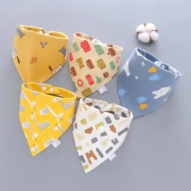 5pcs/lot Pure Cotton Triangle Baby Bibs - Cartoon Print Saliva Towel