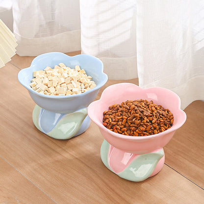 Cat Flower Bowl Raised Ceramic Pet Drinking Eating Feeders