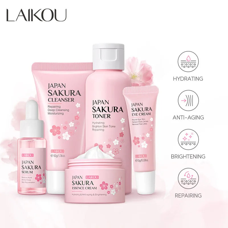 Face skin care set cleanser sakura essence cream