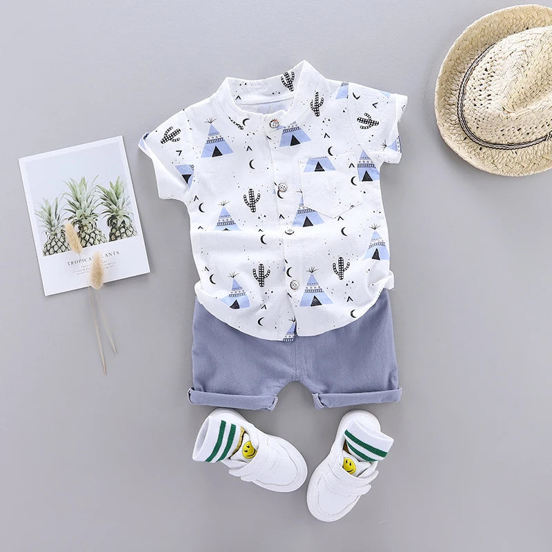 Cool Pyramid Summer Short-Sleeved Shirt Set for Baby Boys