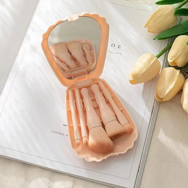 5pcs shell makeup brushes set with mirror