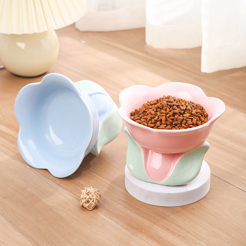 Cat Flower Bowl Raised Ceramic Pet Drinking Eating Feeders
