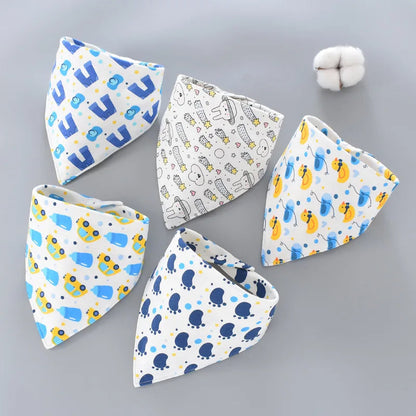 5pcs/lot Pure Cotton Triangle Baby Bibs - Cartoon Print Saliva Towel